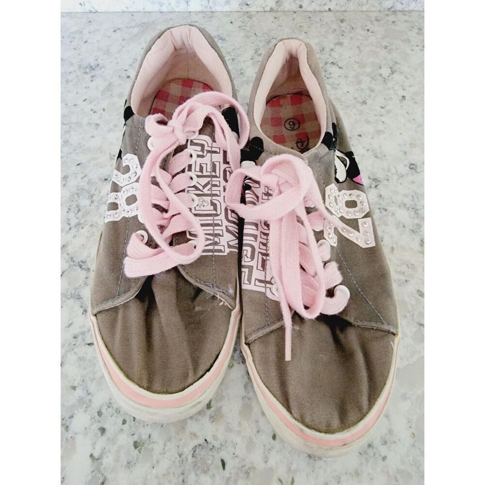 Disney Parks 9 Vintage Sneaker Women's Gray Pink Flats Rhinestone 28 - Picture 4 of 9